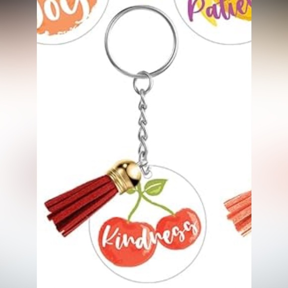 Cherries Keychain Charm Kindness Quote Gift Fruits of the Spirit Key Ring New - Picture 1 of 3